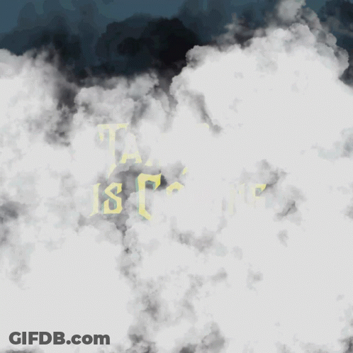 Tax Day Coming Sign Surrounded By Clouds GIF