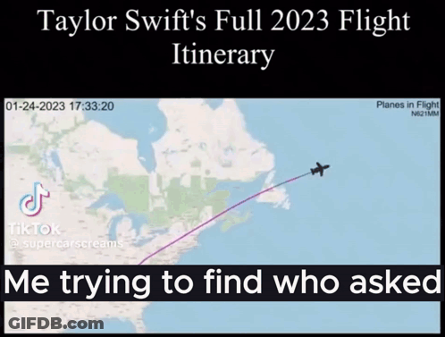 Taylor Swift 2023 Flight Itinerary GIF