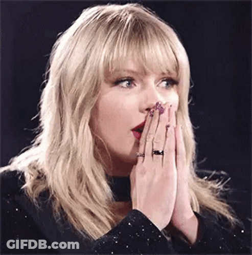 Taylor Swift Covering Mouth With Hands And Choker GIF