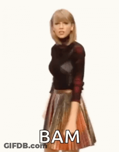 Taylor Swift In Striped Skirt And Black Turtleneck Sweater GIF