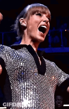 Taylor Swift Screaming In Silver Sequined Shirt GIF