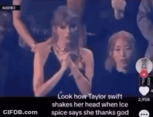 Taylor Swift Shaking Head Ice Spice Thanks God GIF