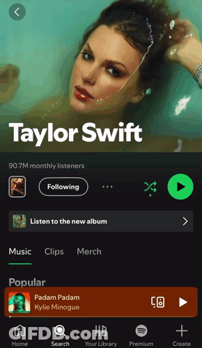 Taylor Swift Spotify Profile Screenshot GIF