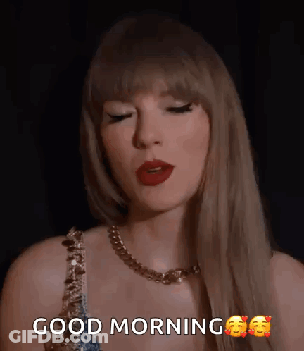 Taylor Swift Wearing Necklace Says Good Morning GIF