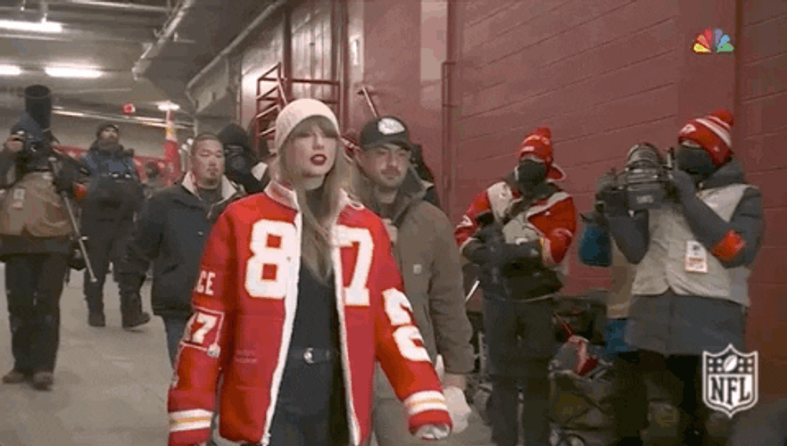 Taylor Swift Wearing Travis Kelce Jacket GIF