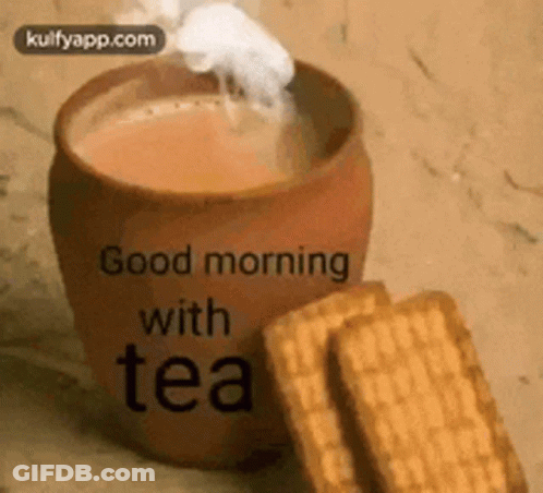 Tea Cup Two Biscuits Good Morning With Tea GIF