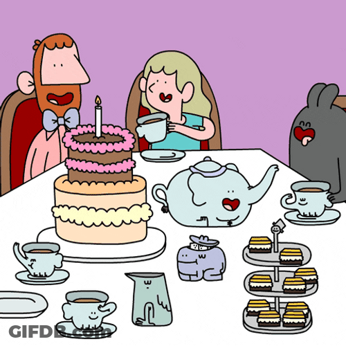 Tea Party Animated Guy Lady And Bunny GIF