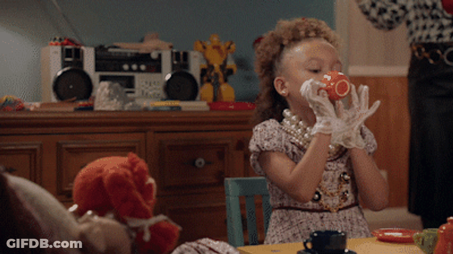 Tea Party Young Girl With Stuffed Toy GIF