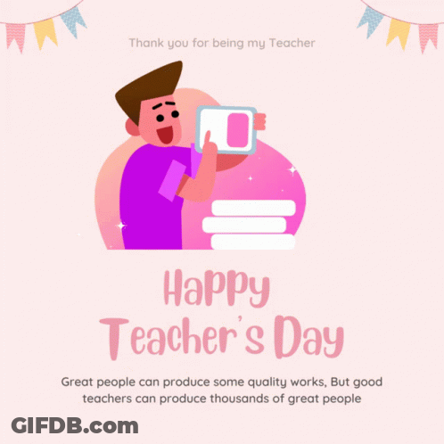 Teacher's Day Card Man Holding Tablet GIF