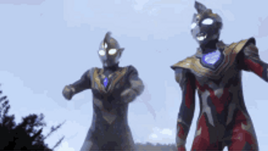 Team Ultraman Battle Tandem Pose GIF