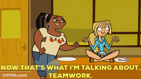 Teamwork Cartoon Characters Sitting GIF