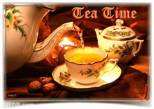 Teapot Pouring Cup Of Tea With Tea Time GIF