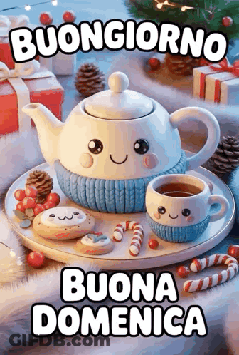 Teapot With Face Coffee Cup And Cookies GIF