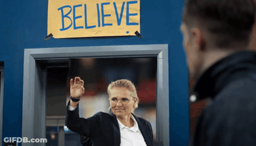 Ted Lasso Believe Sign With Sarina Wiegman GIF