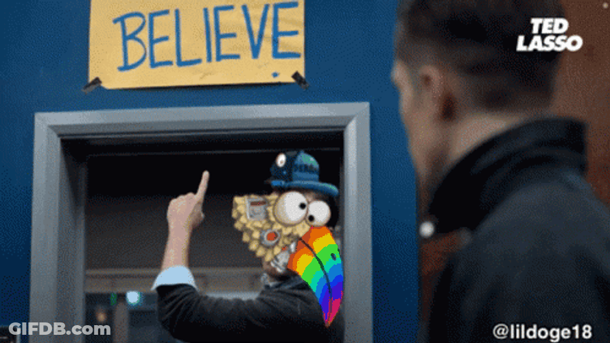 Ted Lasso Parrot Head Points Believe Sign GIF