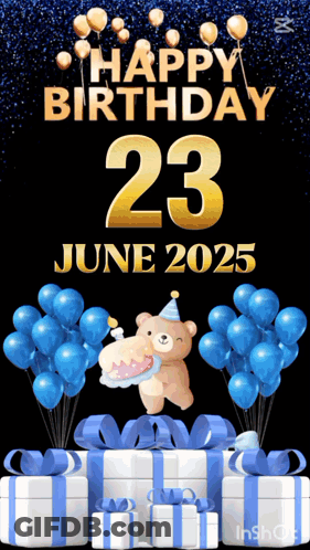 Teddy Bear And Balloons Birthday Card June 23 2025 GIF