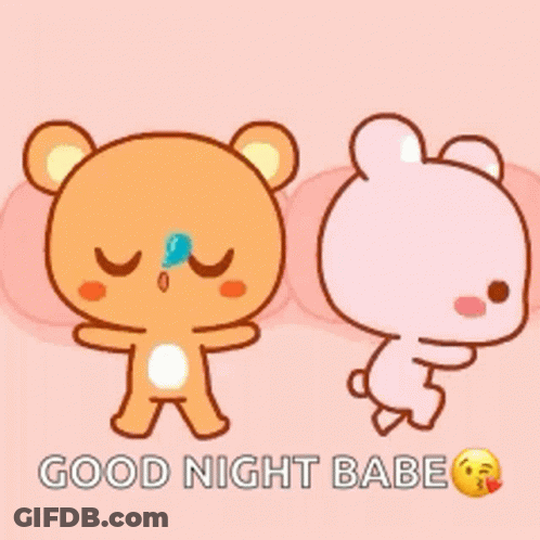 Teddy Bear And Bunny Saying Good Night Babe GIF