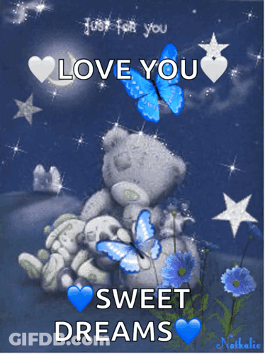 Teddy Bear And Butterflies Love You Sweet Dreams GIF