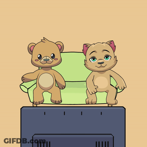 Teddy Bear And Cat Sitting GIF