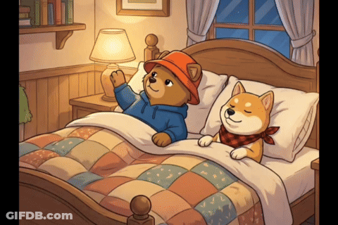 Teddy Bear And Dog On Bed GIF