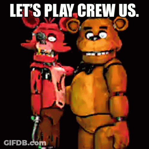Teddy Bear And Foxy Standing Together Saying Let's Play Crew GIF