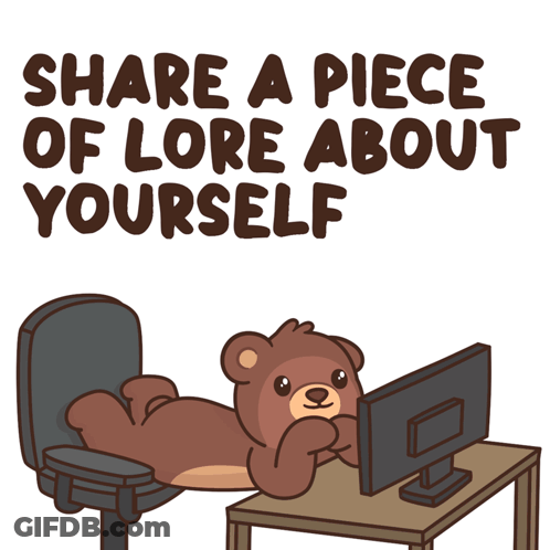 Teddy Bear At Computer Saying Share A Piece Of Lore GIF