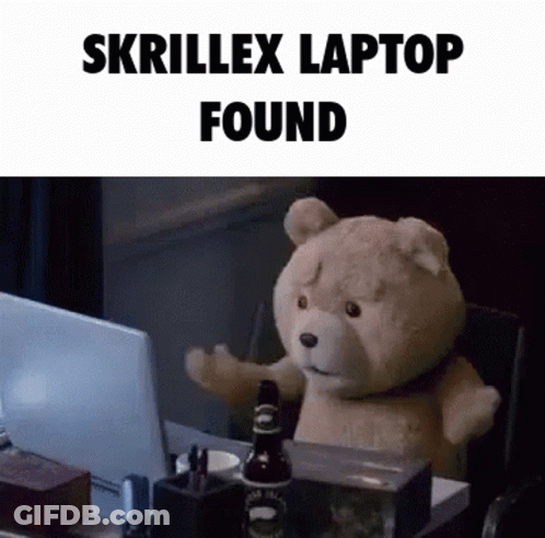 Teddy Bear At Desk With Laptop Skrillex Laptop Found GIF