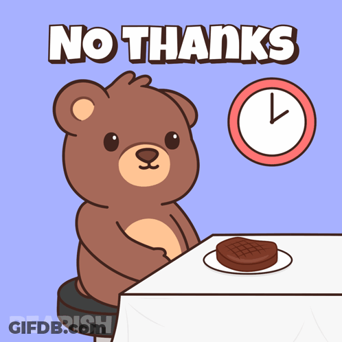 Teddy Bear At Table Saying No Thanks GIF