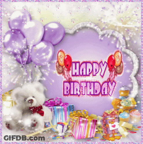 Teddy Bear Balloons Happy Birthday Card GIF