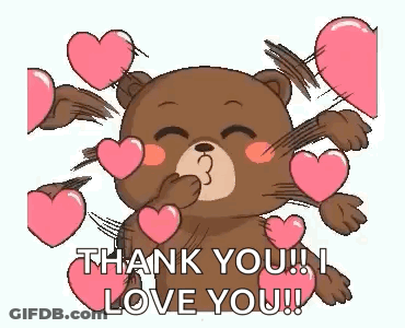 Teddy Bear Blowing Kisses With Pink Hearts Saying Thank You I Love You GIF