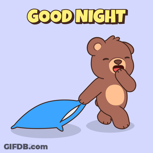 Teddy Bear Carrying Blue Pillow Good Night GIF