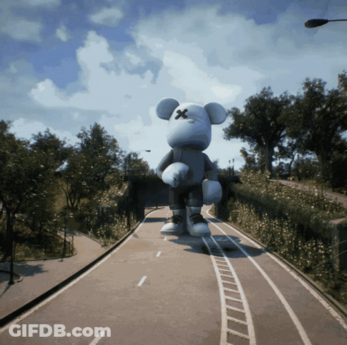 Teddy Bear Giant Walking Outside GIF