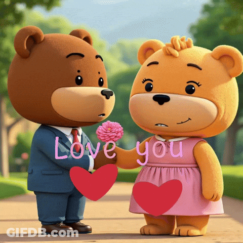 Teddy Bear Giving Flower Love You GIF