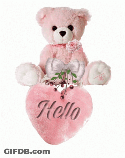 Teddy Bear Hello Pink Heart GIF