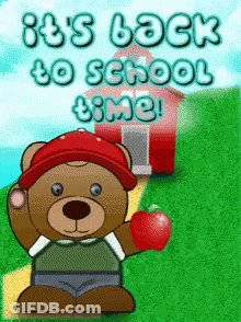 Teddy Bear Holding Apple Back To School GIF