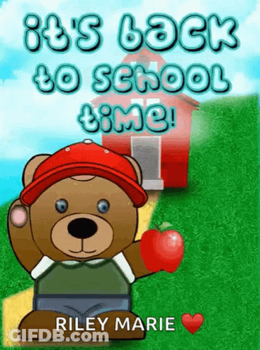 Teddy Bear Holding Apple Saying It's Back To School Time GIF