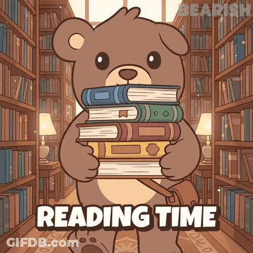 Teddy Bear Holding Books Reading Time GIF
