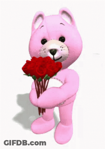 Teddy Bear Holding Bouquet Of Red Roses GIF