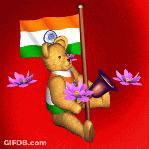 Teddy Bear Holding Flag And Megaphone GIF