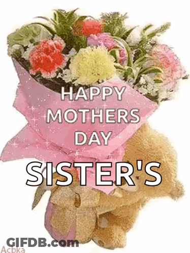 Teddy Bear Holding Flowers Happy Mothers Day GIF