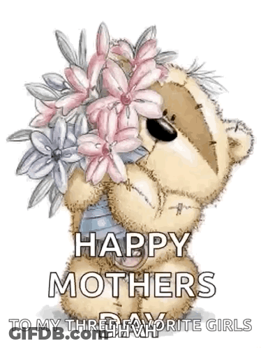 Teddy Bear Holding Flowers GIF