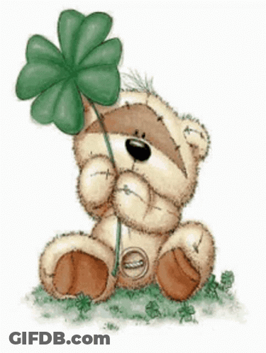 Teddy Bear Holding Four Leaf Clover GIF