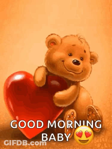 Teddy Bear Holding Heart Saying Good Morning GIF