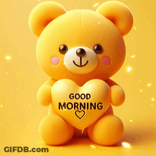 Teddy Bear Holding Heart Saying Good Morning GIF