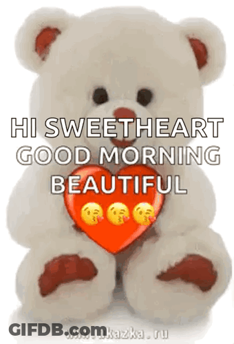 Teddy Bear Holding Heart Saying Good Morning GIF