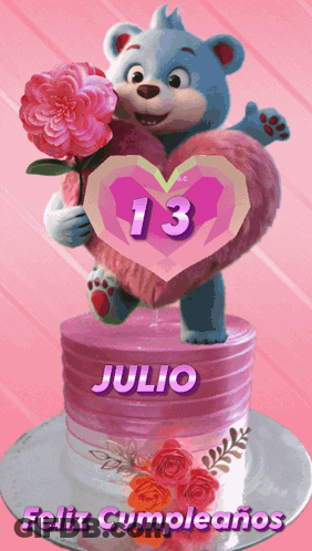 Teddy Bear Holding Heart With Number 13 GIF
