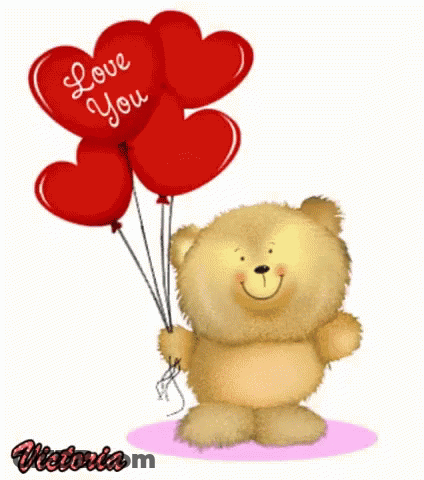 Teddy Bear Holding Love You Balloons GIF