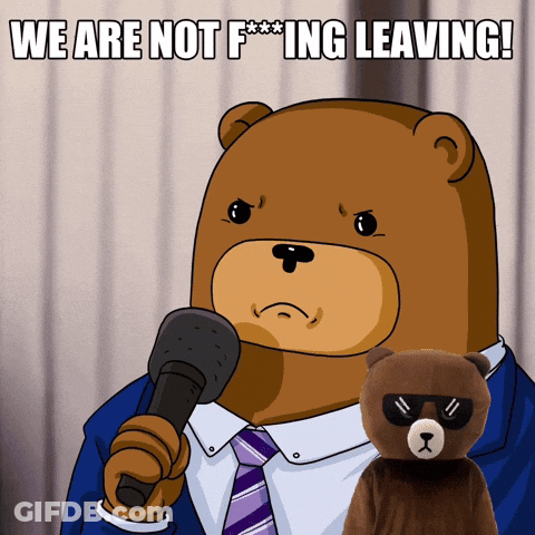 Teddy Bear Holding Microphone We Are Not F***ing Leaving GIF