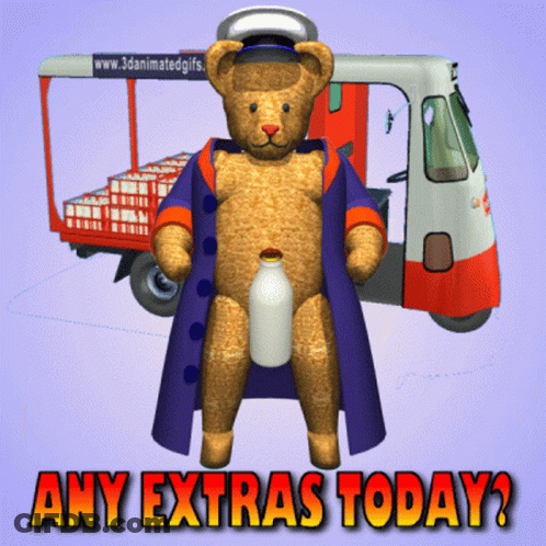Teddy Bear Holding Milk Bottle At Milk Truck GIF