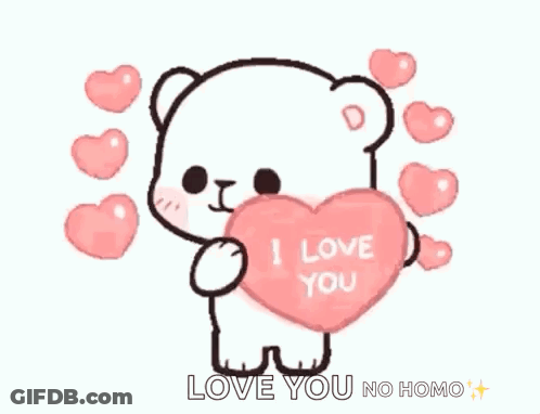 Teddy Bear Holding Pink Heart Saying I Love You GIF